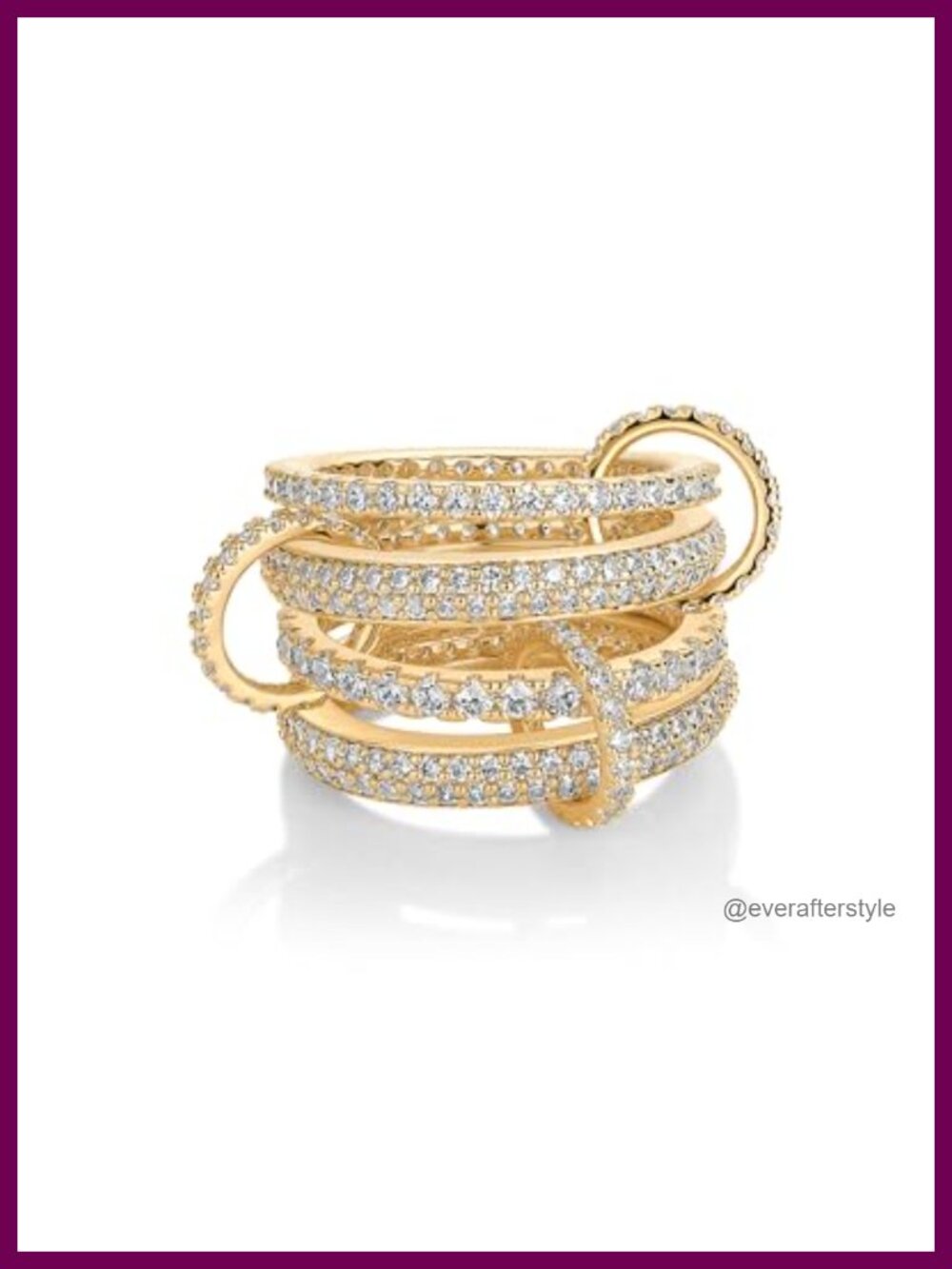 14K Gold Plated Interlocking Ring Cubic Zirconia Stackable Statement